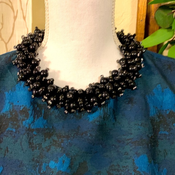 Betsey Johnson Blue Green Jacquard Sheath Beaded Collar Sleeveless Dress size - Picture 4 of 11